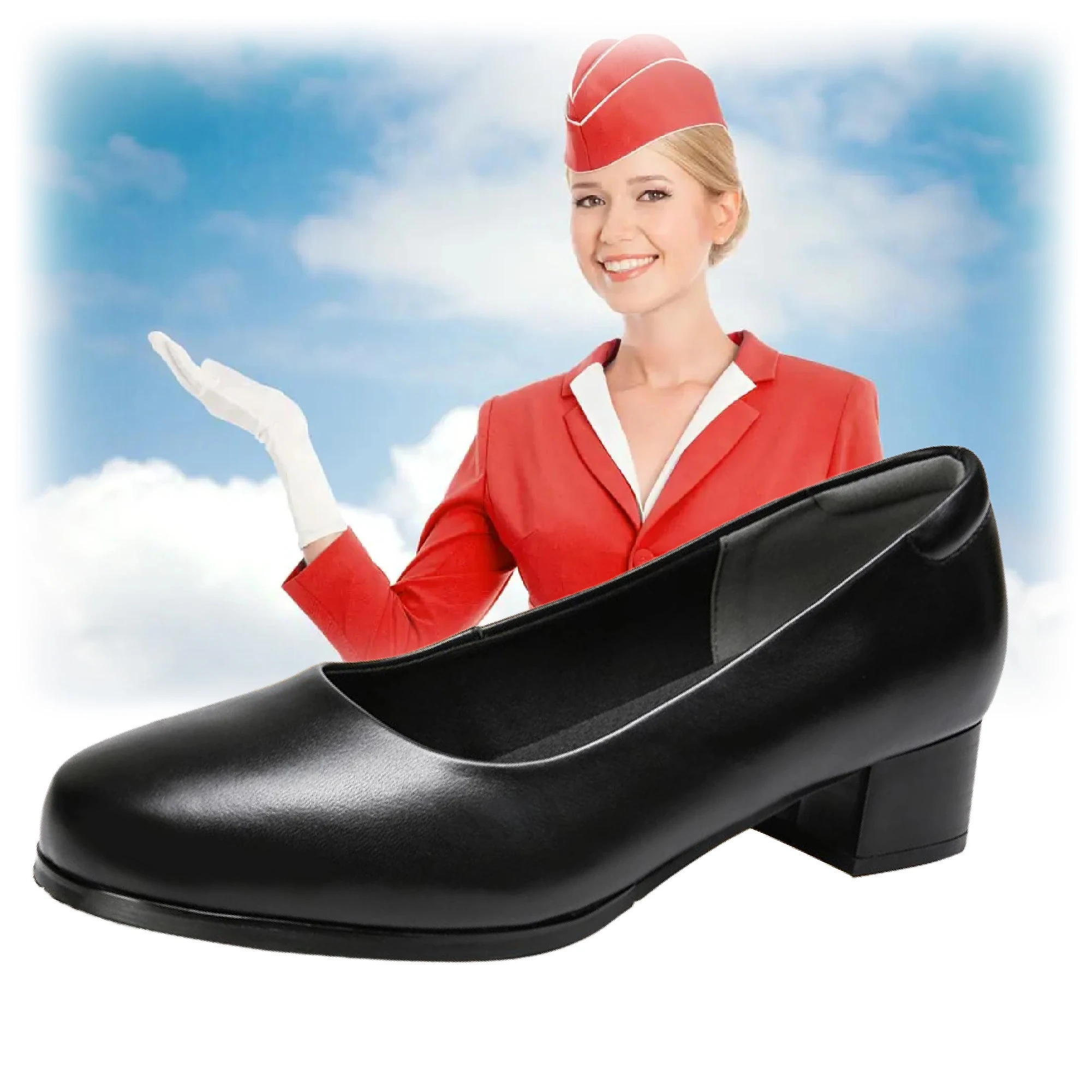 Comfortable and Breathable Mid-heel Genuine Leather Shoes Ideal for Waiters Office Staff Flight Attendants and Crew Members
