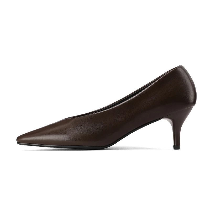 NEW 2025 Women Trend Split Leather Pumps Office Heels Sexy Women Beige Brown Black Pointed Toe Thin Heel Party Shoes Plus Size