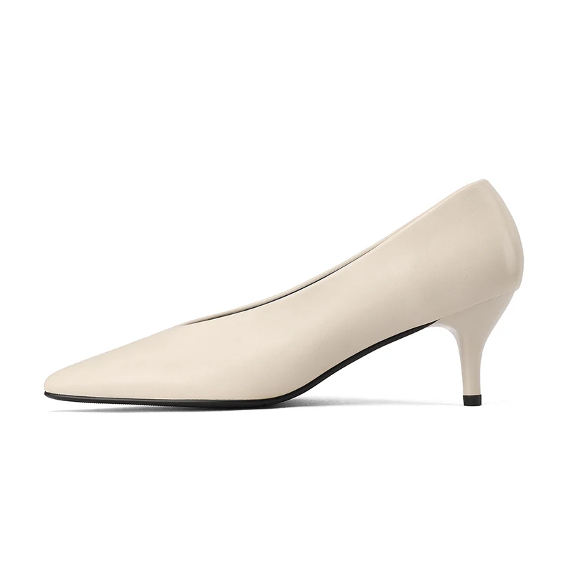 NEW 2025 Women Trend Split Leather Pumps Office Heels Sexy Women Beige Brown Black Pointed Toe Thin Heel Party Shoes Plus Size