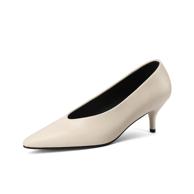 NEW 2025 Women Trend Split Leather Pumps Office Heels Sexy Women Beige Brown Black Pointed Toe Thin Heel Party Shoes Plus Size