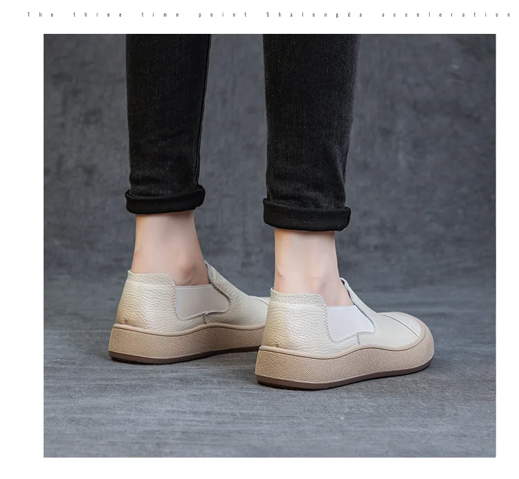 Jiany Women's Shoes 2025 New Style Top Layer Cowhide Single Shoes, Women's Retro and Simple Flat Shoes, Casual Sports Shoes