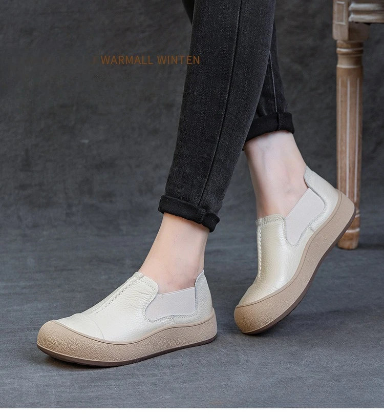 Jiany Women's Shoes 2025 New Style Top Layer Cowhide Single Shoes, Women's Retro and Simple Flat Shoes, Casual Sports Shoes