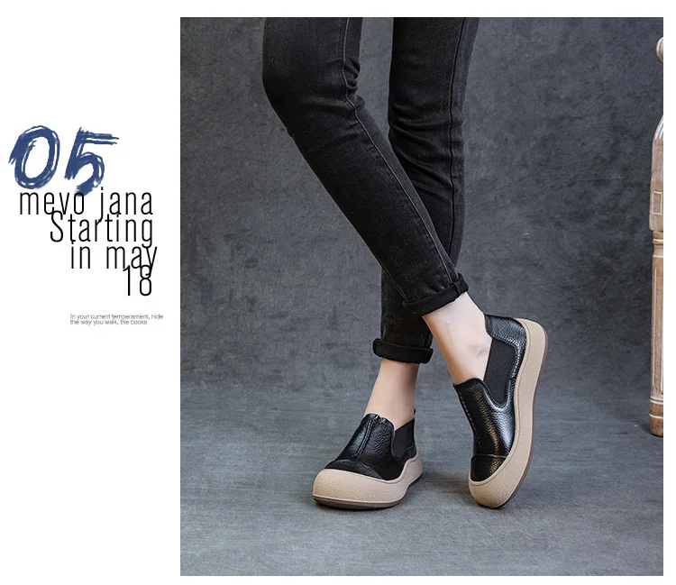 Jiany Women's Shoes 2025 New Style Top Layer Cowhide Single Shoes, Women's Retro and Simple Flat Shoes, Casual Sports Shoes