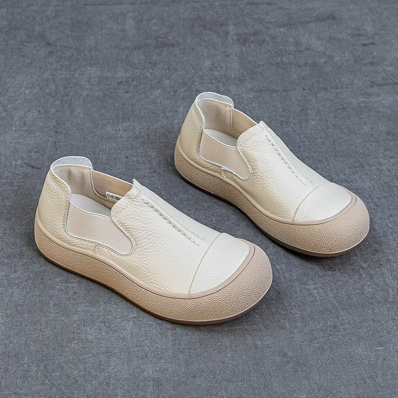 Jiany Women's Shoes 2025 New Style Top Layer Cowhide Single Shoes, Women's Retro and Simple Flat Shoes, Casual Sports Shoes