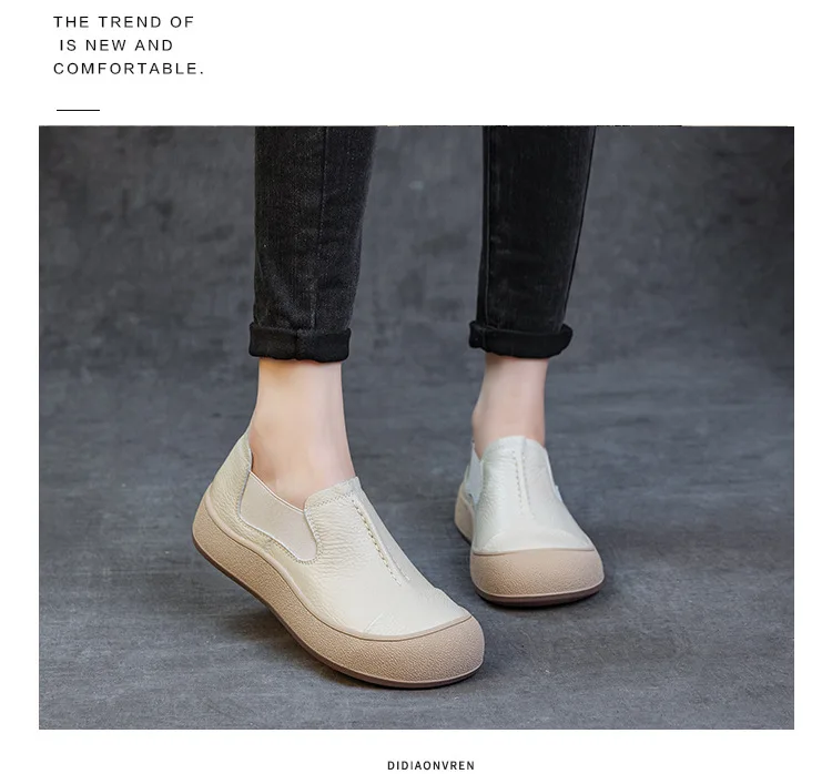Jiany Women's Shoes 2025 New Style Top Layer Cowhide Single Shoes, Women's Retro and Simple Flat Shoes, Casual Sports Shoes