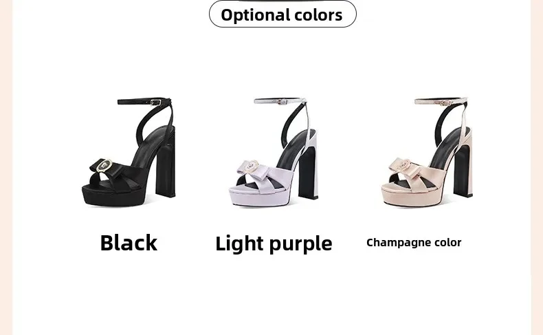 Arden Furtado Summer Purple Satin Platform Sandals Round Toe Bowknot Super High Heel One Word Buckle Banquet Party Shoes