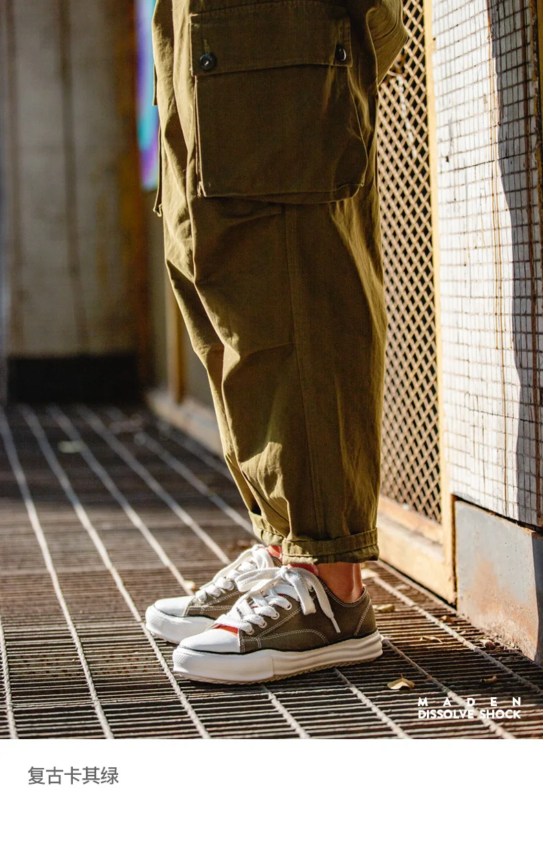 Maden Casual Low-top Dissolved Canvas Shoes for Men's Spring Autumn Street Outfits Sneakers Soft Sole Lace-up Skateboard Shoes