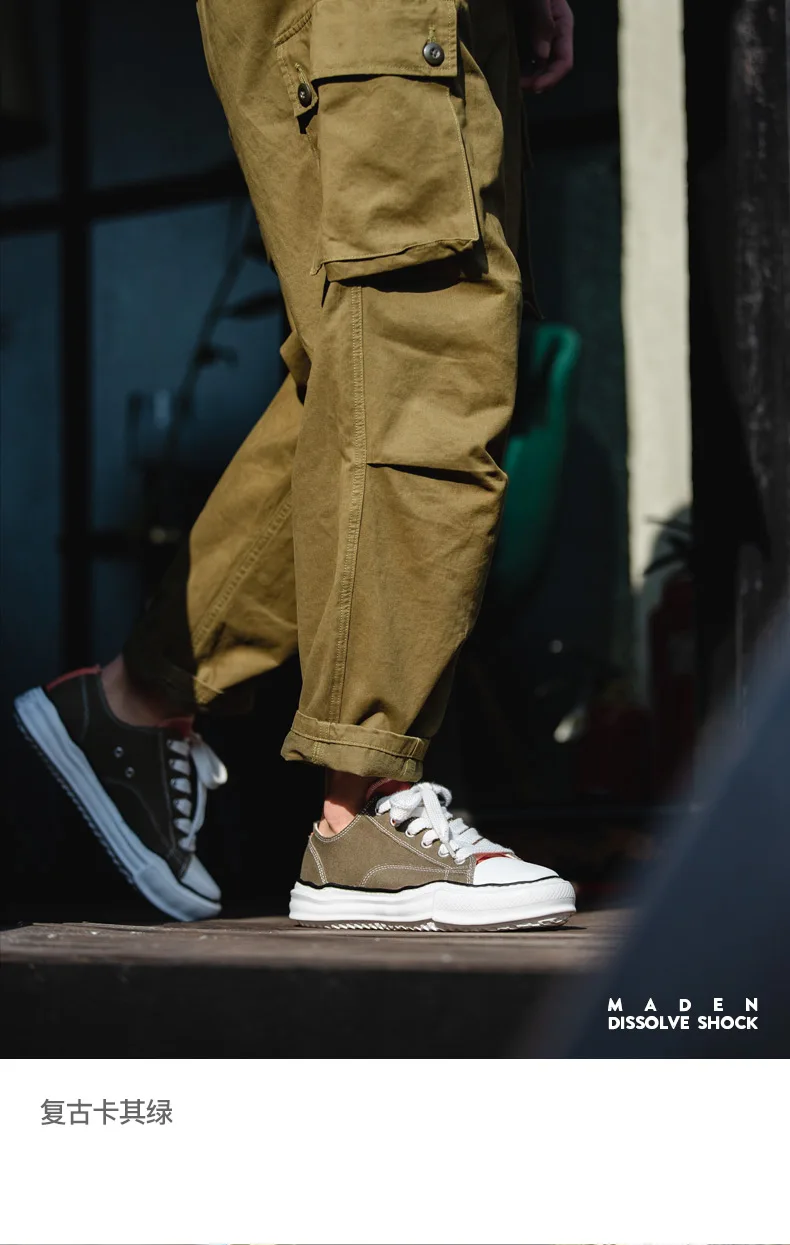 Maden Casual Low-top Dissolved Canvas Shoes for Men's Spring Autumn Street Outfits Sneakers Soft Sole Lace-up Skateboard Shoes