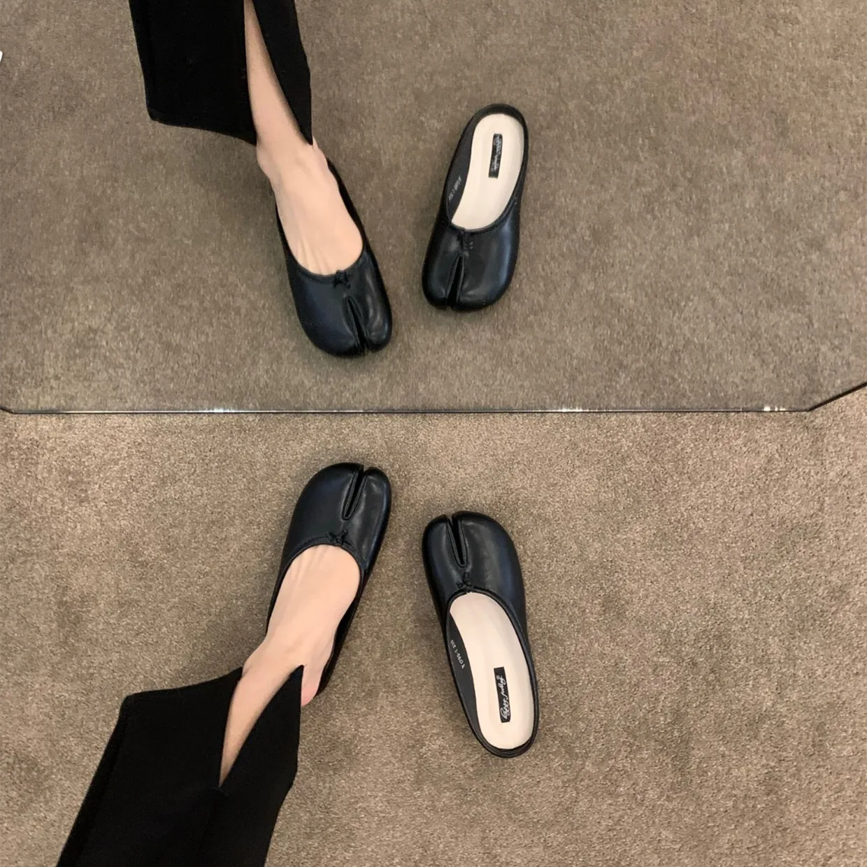 Bailamos Women Flats Tabi Ninja Shoes Woman Microfiber Leather Comfy Flats Split Toe Slippers Soft Bottom Loafers Solid Brief La