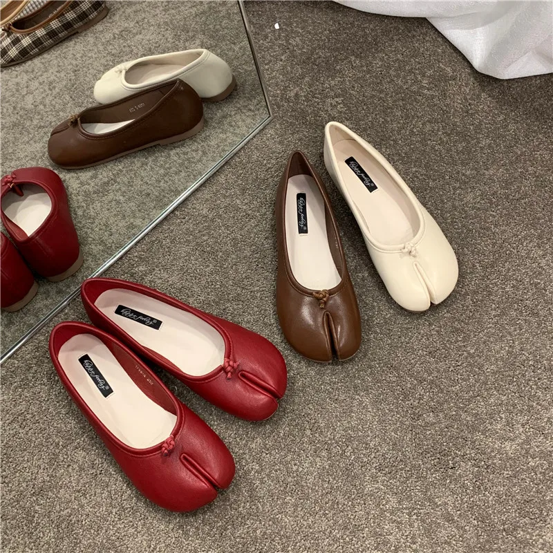 Bailamos Women Flats Tabi Ninja Shoes Woman Microfiber Leather Comfy Flats Split Toe Slippers Soft Bottom Loafers Solid Brief La