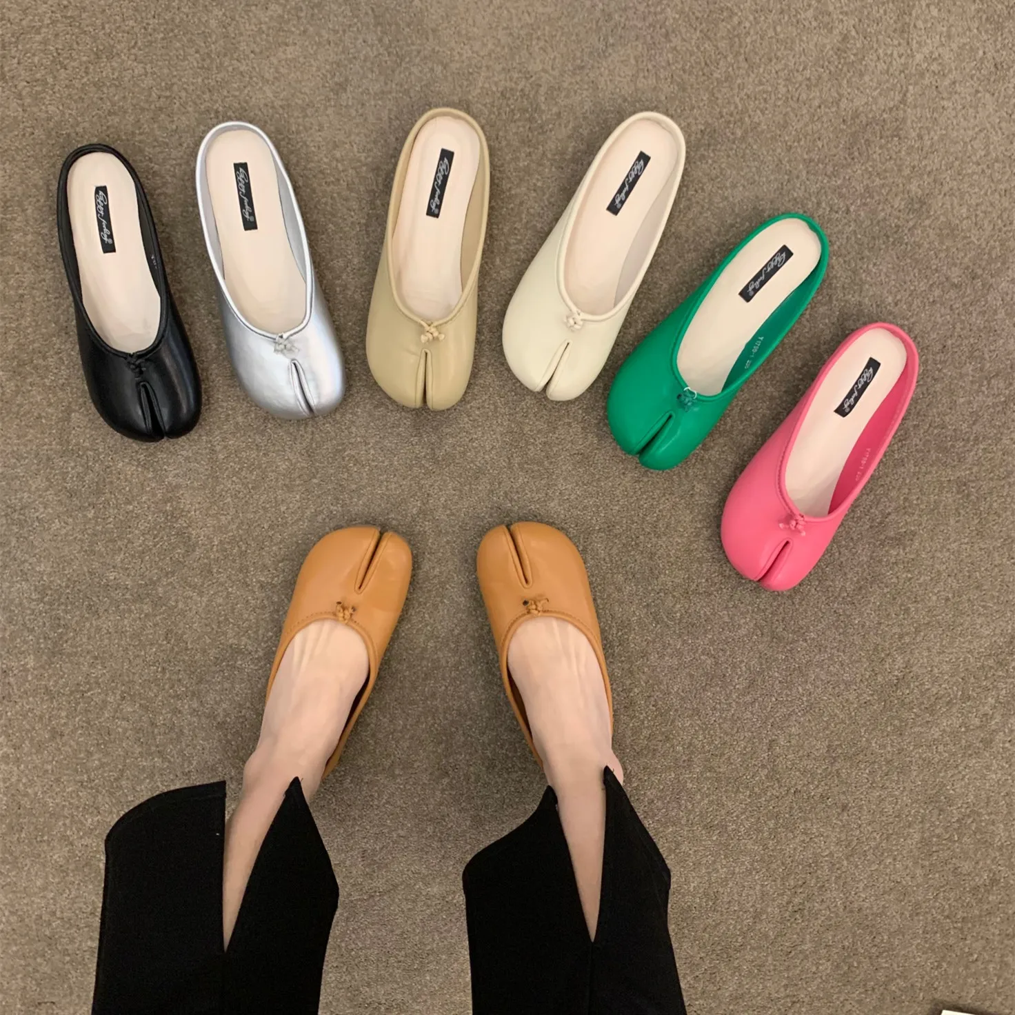 Bailamos Women Flats Tabi Ninja Shoes Woman Microfiber Leather Comfy Flats Split Toe Slippers Soft Bottom Loafers Solid Brief La