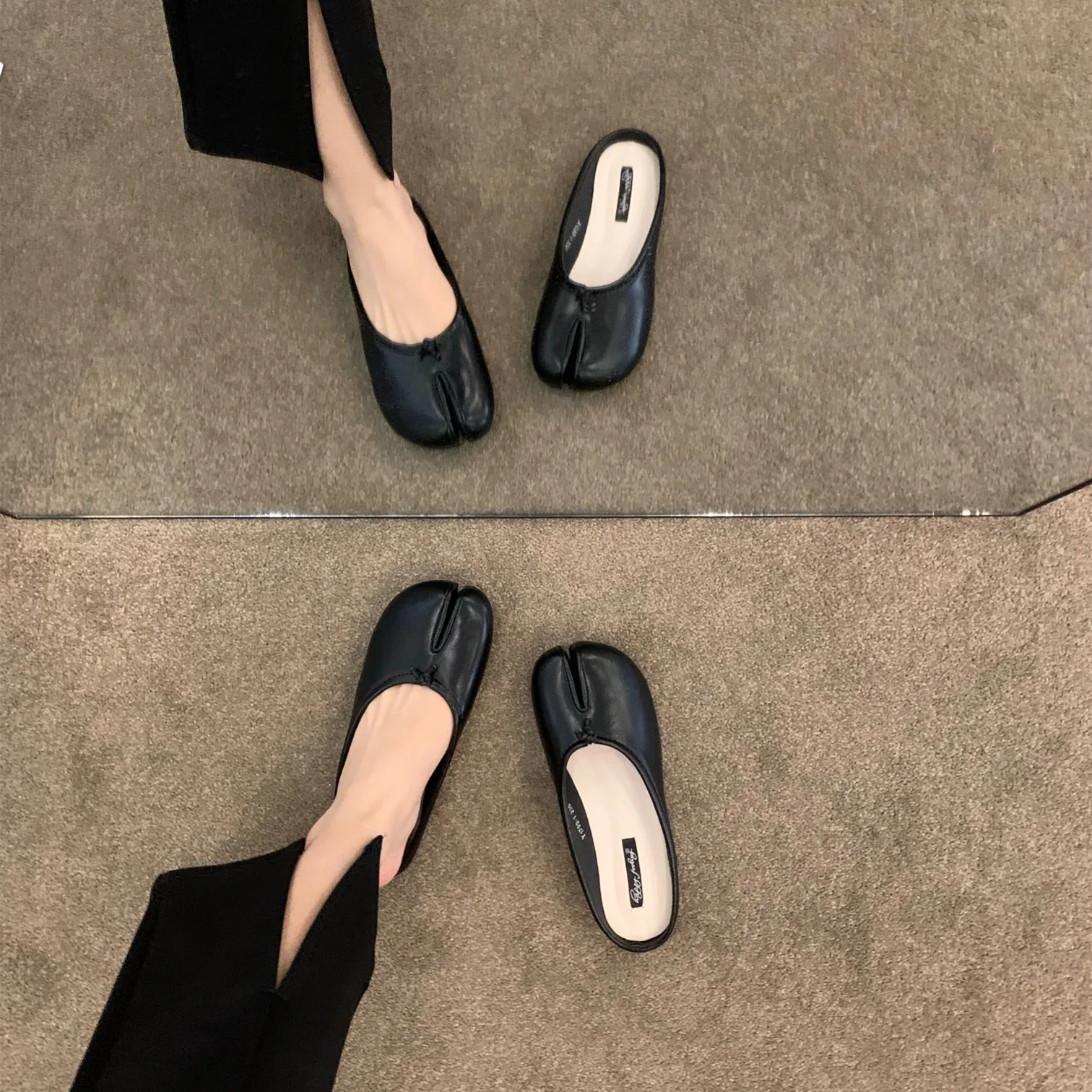 Bailamos Women Flats Tabi Ninja Shoes Woman Microfiber Leather Comfy Flats Split Toe Slippers Soft Bottom Loafers Solid Brief La