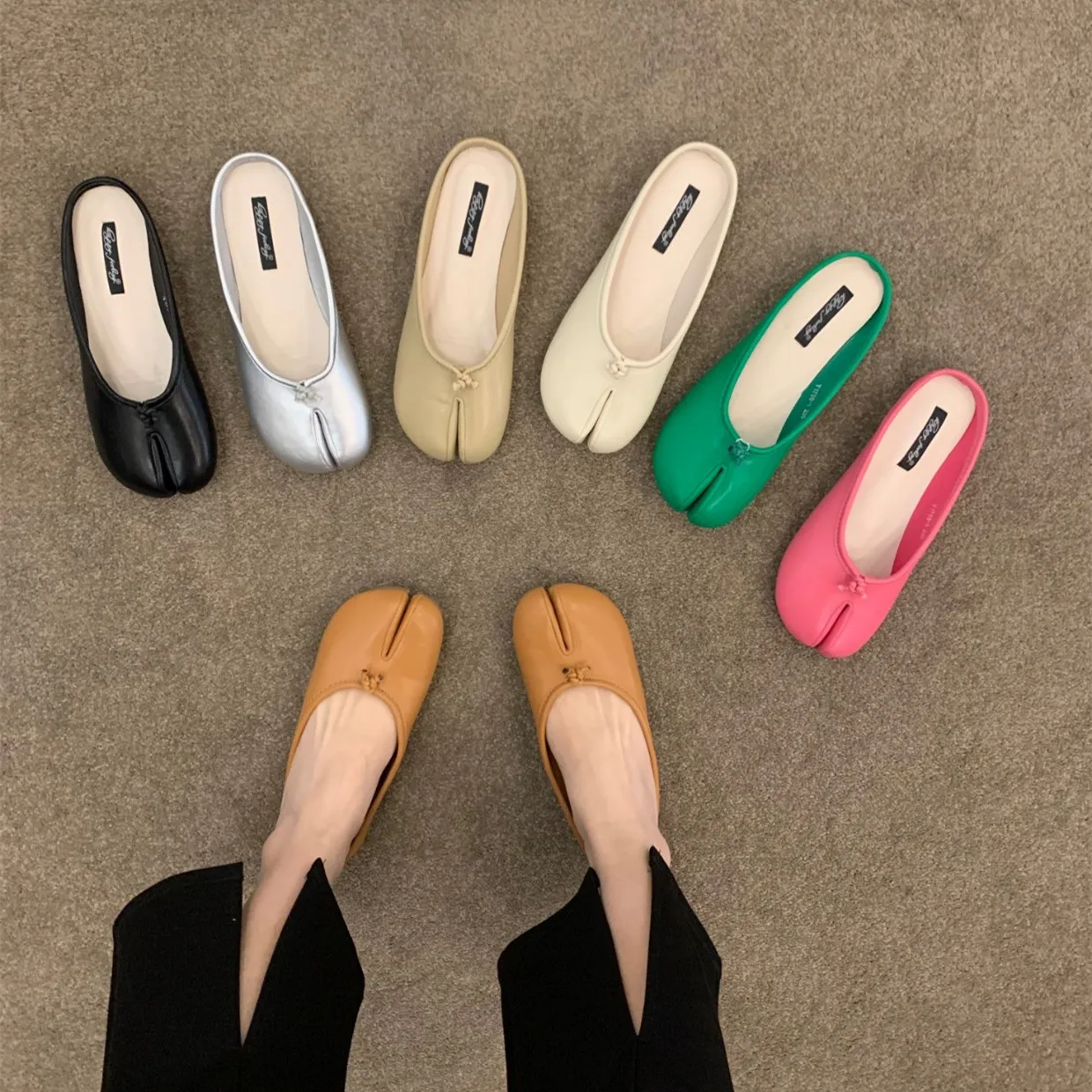 Bailamos Women Flats Tabi Ninja Shoes Woman Microfiber Leather Comfy Flats Split Toe Slippers Soft Bottom Loafers Solid Brief La