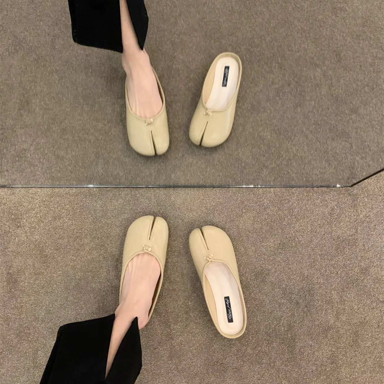 Bailamos Women Flats Tabi Ninja Shoes Woman Microfiber Leather Comfy Flats Split Toe Slippers Soft Bottom Loafers Solid Brief La