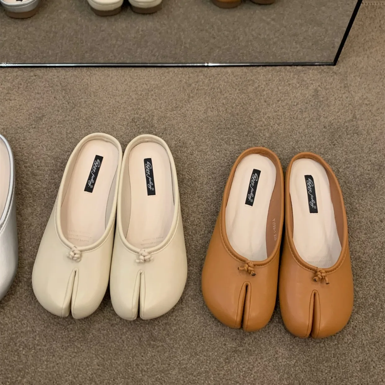Bailamos Women Flats Tabi Ninja Shoes Woman Microfiber Leather Comfy Flats Split Toe Slippers Soft Bottom Loafers Solid Brief La