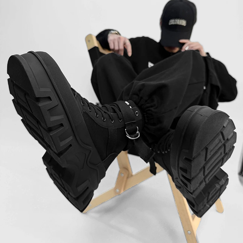 Men's Fashion Casual Thick Bottom Outdoor Boots Punk Style Suitable for Outdoor All Seasons Versatile Model