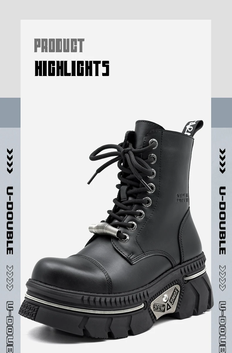 New Punk Women Platform Ankle Boots Female's Rock Round Toe Lace Up Fashion Retro Chunky Shoes Metal Decor Short Boots
