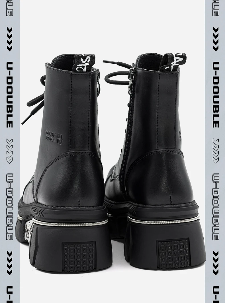 New Punk Women Platform Ankle Boots Female's Rock Round Toe Lace Up Fashion Retro Chunky Shoes Metal Decor Short Boots