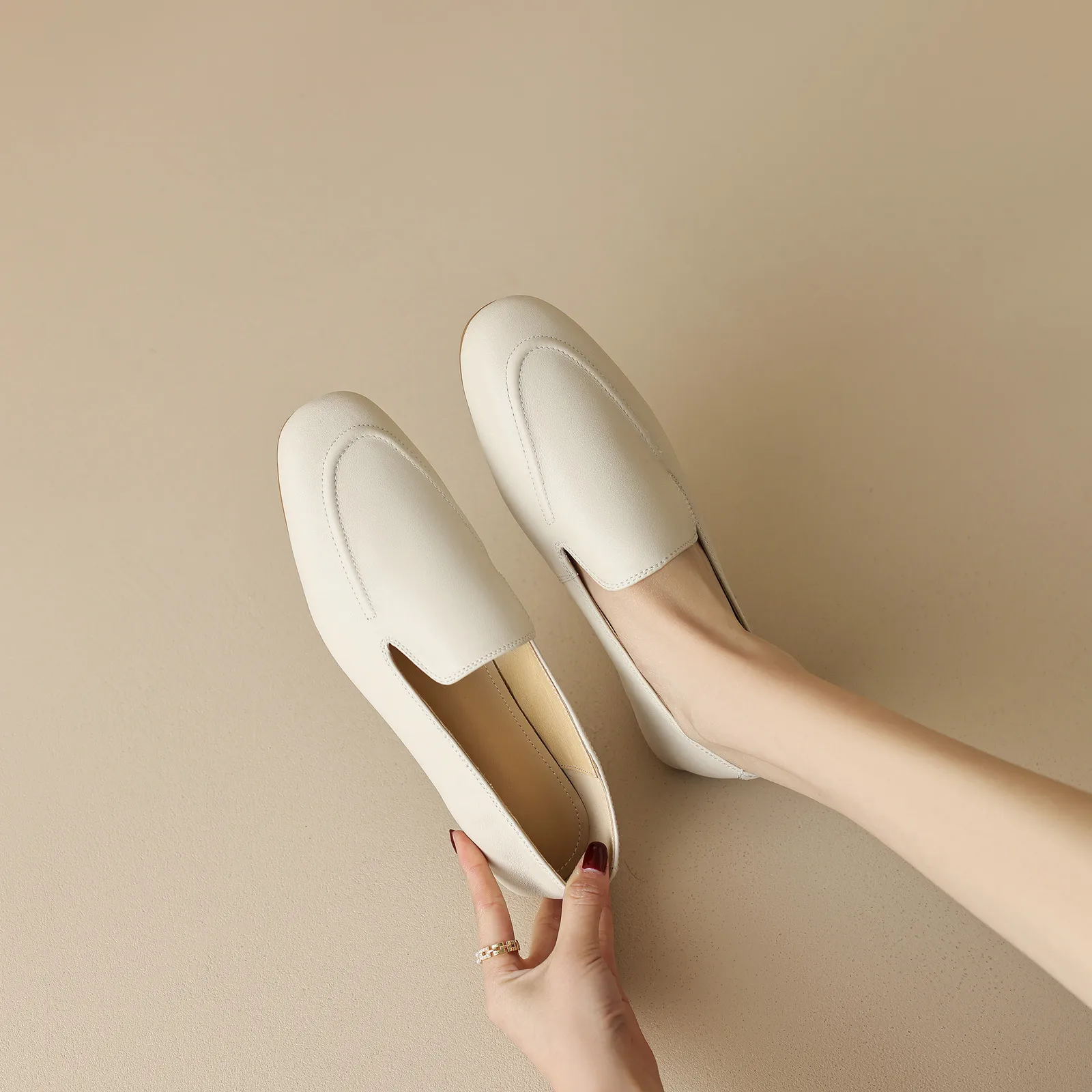 QUTAA 2025 Fashion Women Flats Shoes News Cow Leather Woman Spring Ballet Shoes Loafers Casual Round Toe Ladies Size 34-40