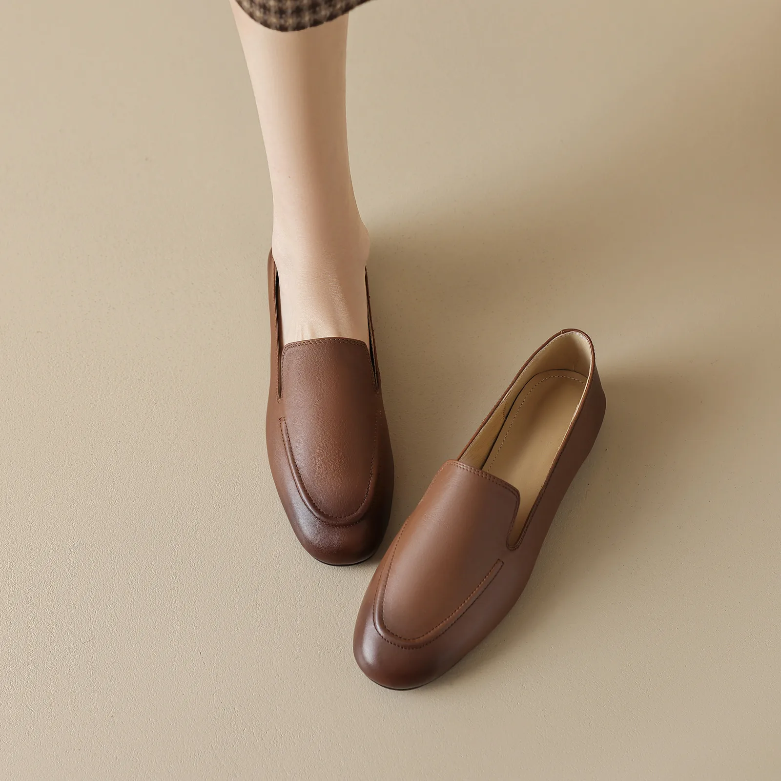 QUTAA 2025 Fashion Women Flats Shoes News Cow Leather Woman Spring Ballet Shoes Loafers Casual Round Toe Ladies Size 34-40