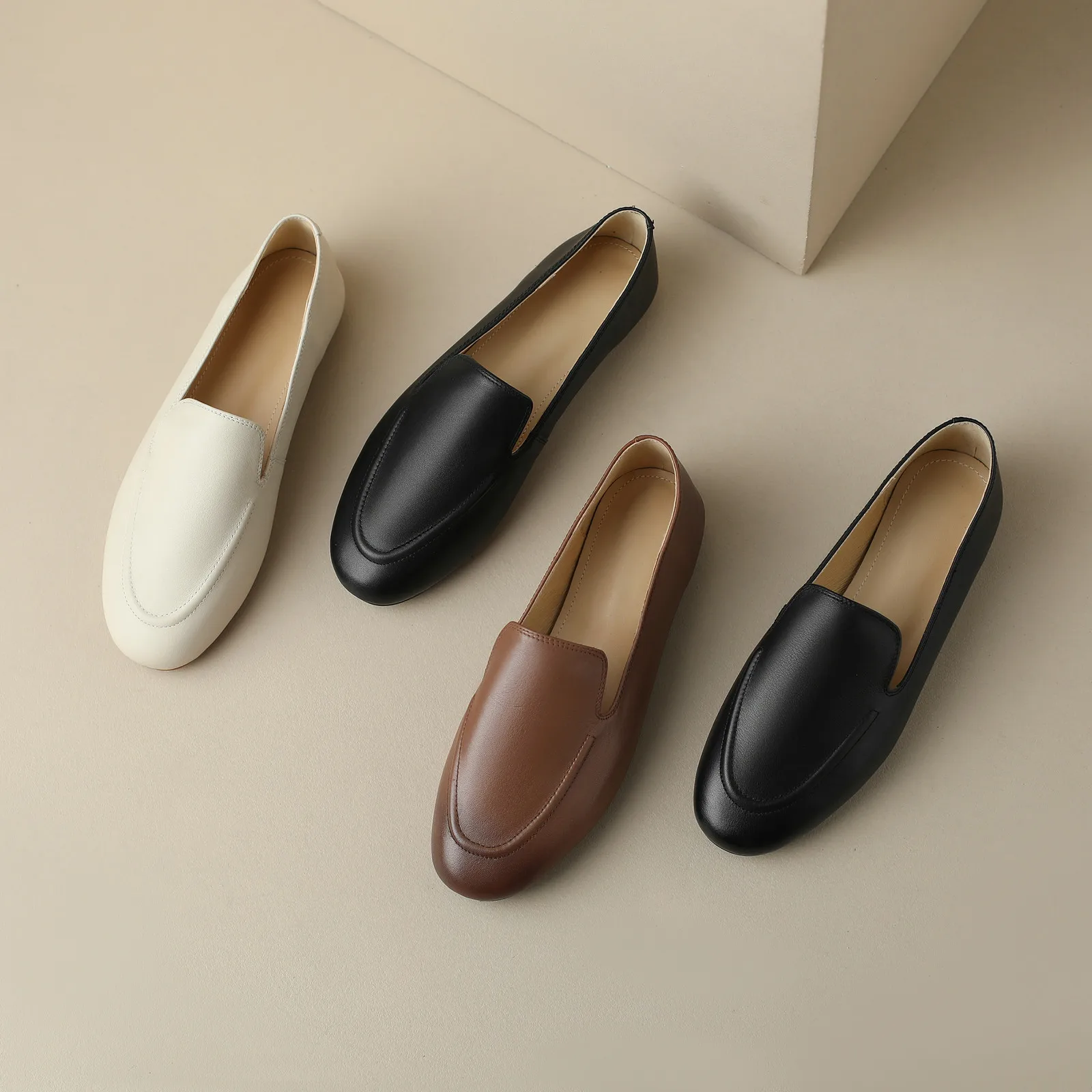 QUTAA 2025 Fashion Women Flats Shoes News Cow Leather Woman Spring Ballet Shoes Loafers Casual Round Toe Ladies Size 34-40