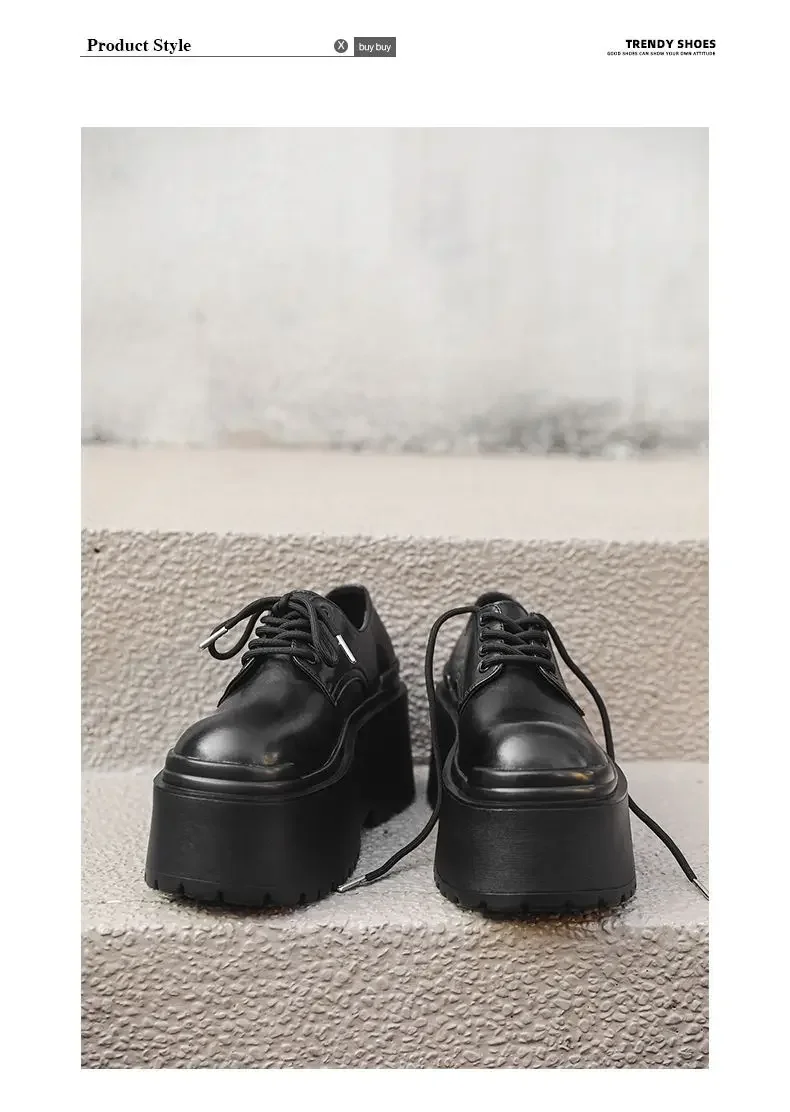 2025 Big Head Leather Men's Casual Trendy Models Increased By 10CM Niche Platform Muffin Male Model Catwalk Models Derby Shoes