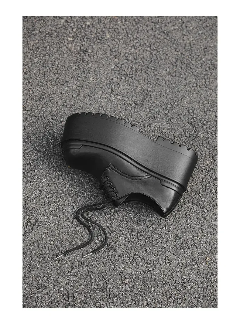 2025 Big Head Leather Men's Casual Trendy Models Increased By 10CM Niche Platform Muffin Male Model Catwalk Models Derby Shoes