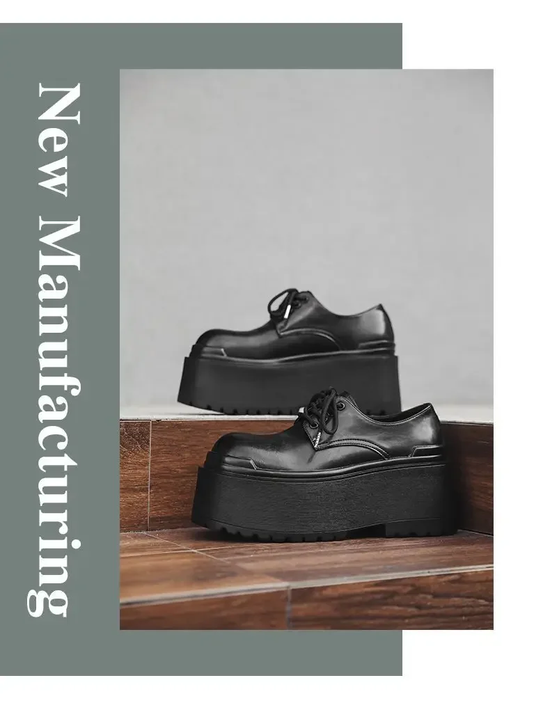 2025 Big Head Leather Men's Casual Trendy Models Increased By 10CM Niche Platform Muffin Male Model Catwalk Models Derby Shoes