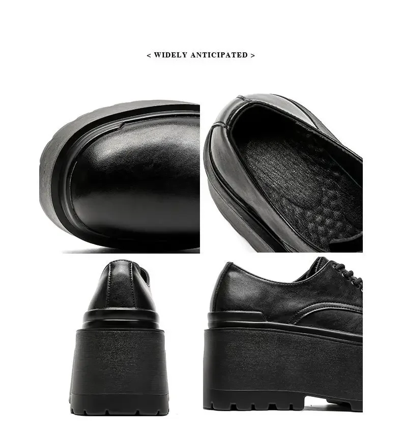 2025 Big Head Leather Men's Casual Trendy Models Increased By 10CM Niche Platform Muffin Male Model Catwalk Models Derby Shoes