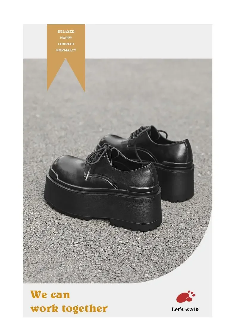 2025 Big Head Leather Men's Casual Trendy Models Increased By 10CM Niche Platform Muffin Male Model Catwalk Models Derby Shoes