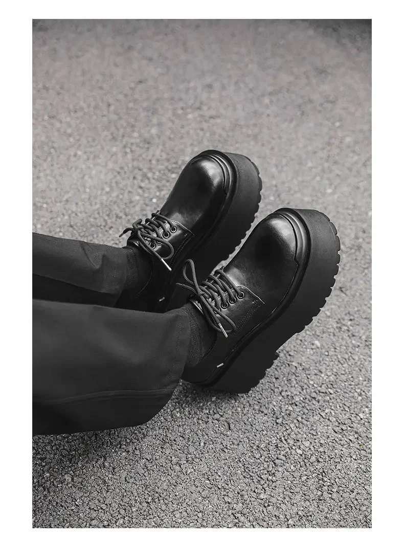 2025 Big Head Leather Men's Casual Trendy Models Increased By 10CM Niche Platform Muffin Male Model Catwalk Models Derby Shoes