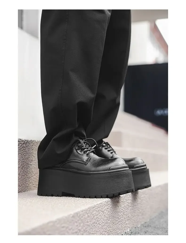 2025 Big Head Leather Men's Casual Trendy Models Increased By 10CM Niche Platform Muffin Male Model Catwalk Models Derby Shoes