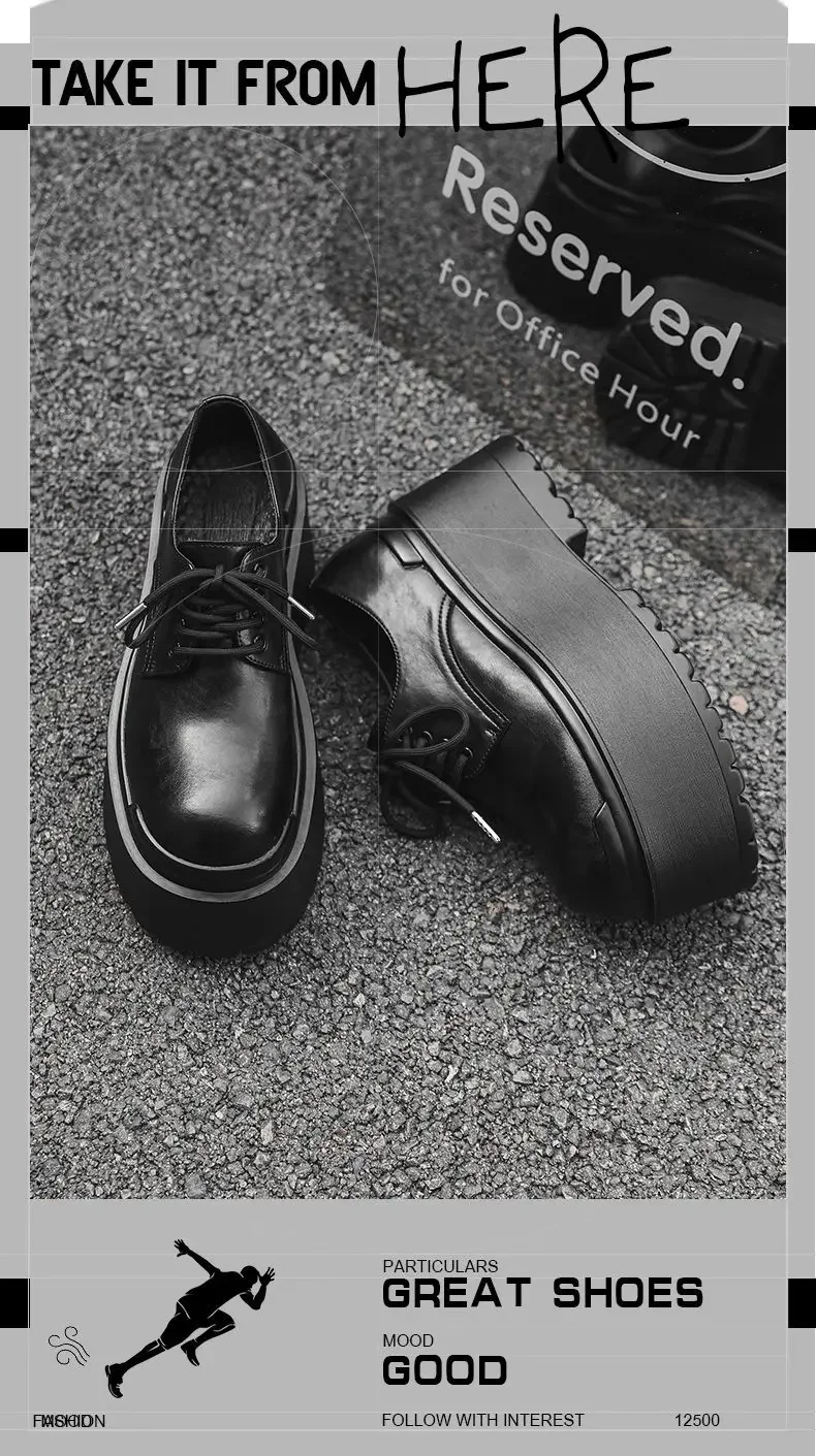 2025 Big Head Leather Men's Casual Trendy Models Increased By 10CM Niche Platform Muffin Male Model Catwalk Models Derby Shoes