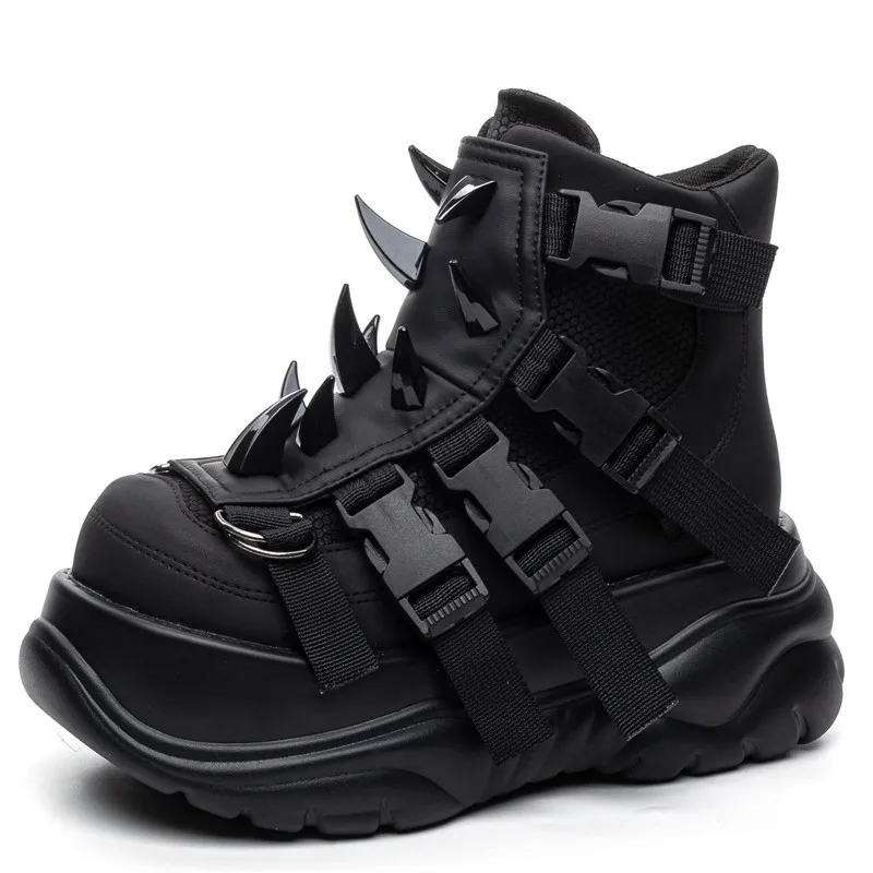 2025 New Women Genuine Leather Punk Muffin Platform Sports Retro Rivet Heavy Metal Short Boots