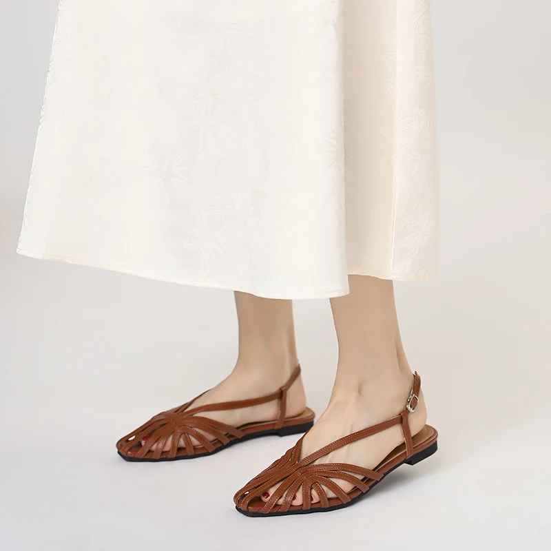 Advanced Narrow Band Women Flat Sandals Designer Brand Banquet Wedding Shoes Summer Hollow Beach Gladiator Sandalias big size 43