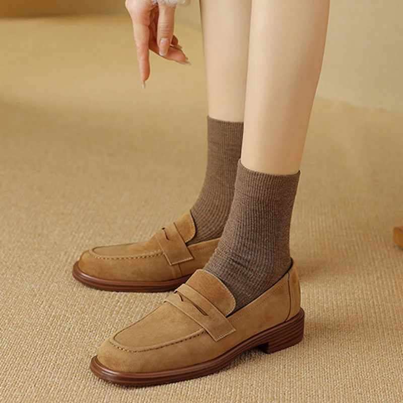 JOZHAMTA Size 34-40 Women Suede Real Leather Loafers Casual Spring 2025 Flats Shoes Low Heels Vintage Office Lady Daily Dress