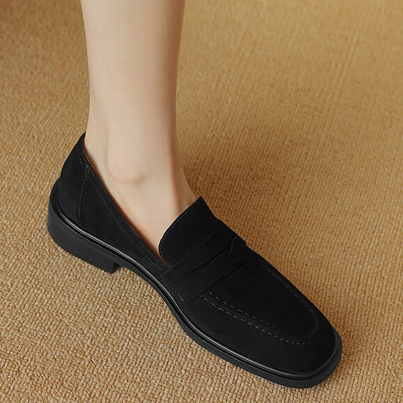JOZHAMTA Size 34-40 Women Suede Real Leather Loafers Casual Spring 2025 Flats Shoes Low Heels Vintage Office Lady Daily Dress