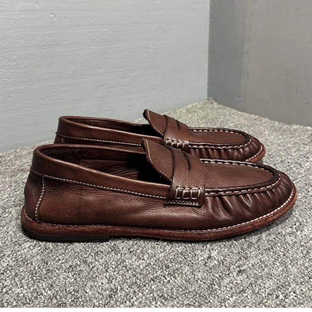 High-end Leather Shoes with Suede Uppers - Men's Streetwear Leather Boat Shoes, Retro lightweight and Breathable Loafers, Casual