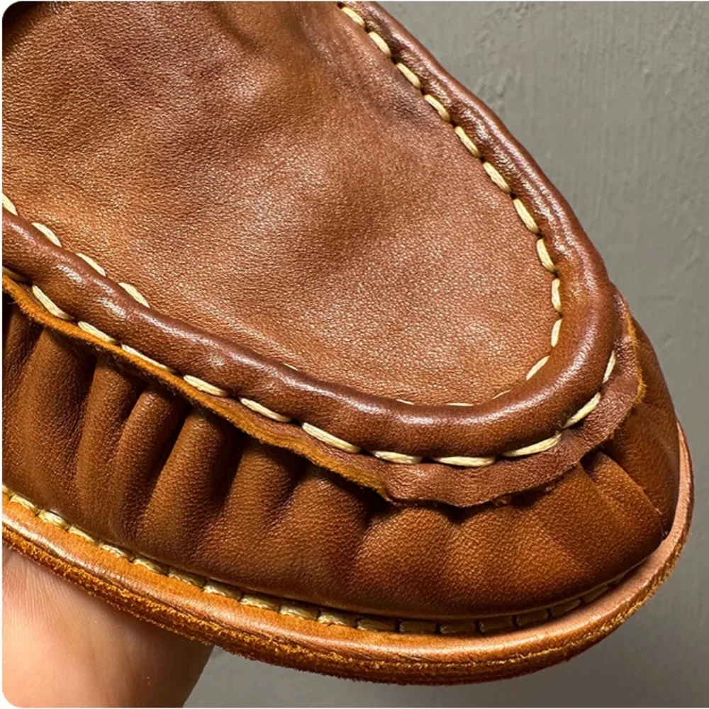 High-end Leather Shoes with Suede Uppers - Men's Streetwear Leather Boat Shoes, Retro lightweight and Breathable Loafers, Casual