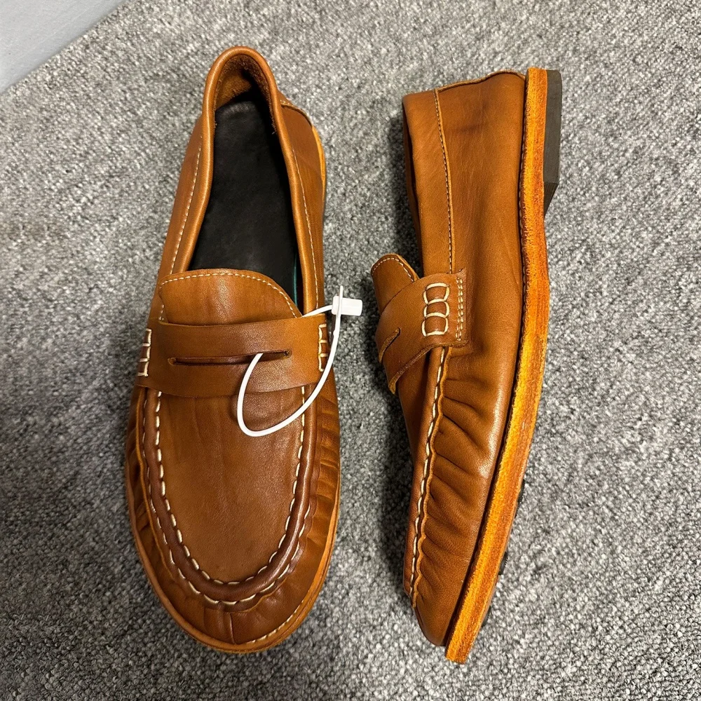 High-end Leather Shoes with Suede Uppers - Men's Streetwear Leather Boat Shoes, Retro lightweight and Breathable Loafers, Casual