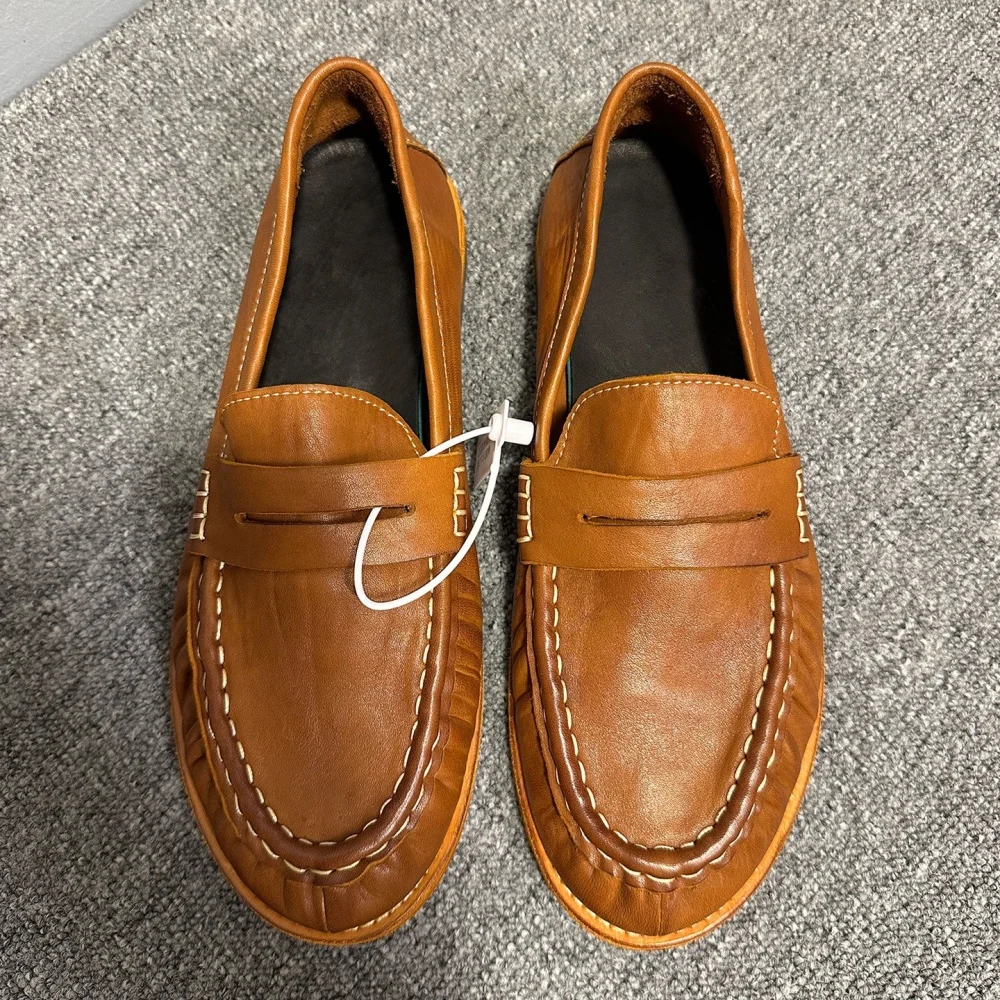High-end Leather Shoes with Suede Uppers - Men's Streetwear Leather Boat Shoes, Retro lightweight and Breathable Loafers, Casual