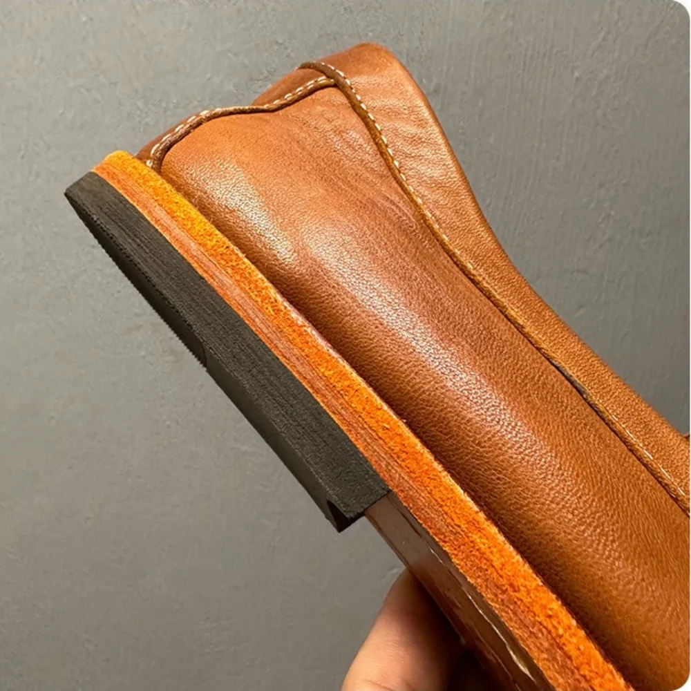 High-end Leather Shoes with Suede Uppers - Men's Streetwear Leather Boat Shoes, Retro lightweight and Breathable Loafers, Casual