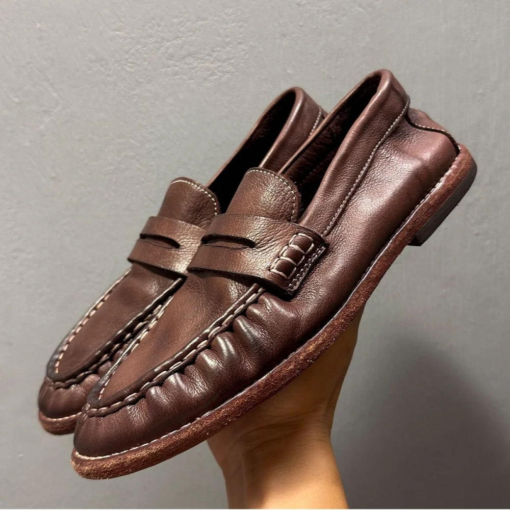 High-end Leather Shoes with Suede Uppers - Men's Streetwear Leather Boat Shoes, Retro lightweight and Breathable Loafers, Casual