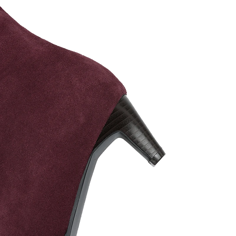 2025 New Trend Cow Suede Women Autumn Winter Slip-On Boots Chocolate Burgundy High Chunky Heels Square Toe Lady Knee High Boots