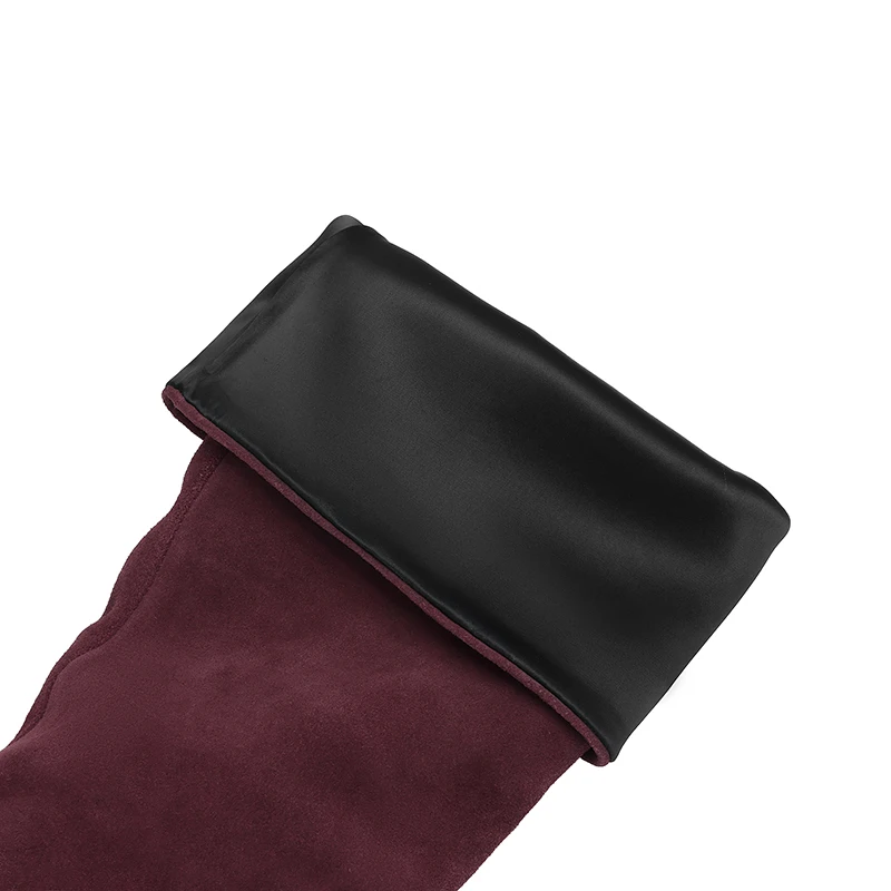 2025 New Trend Cow Suede Women Autumn Winter Slip-On Boots Chocolate Burgundy High Chunky Heels Square Toe Lady Knee High Boots