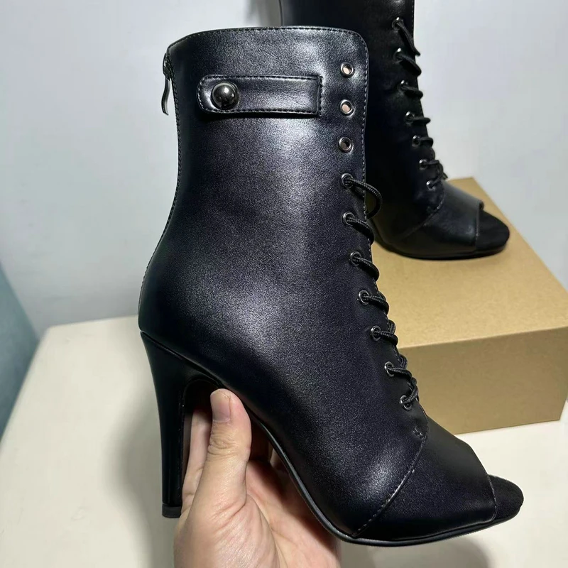 New Women's Ballroom Jazz Latin Shoes Party Lady Sexy Black Zipper Stilettos High Women for Dance Heels Boots Shoes Plus Size