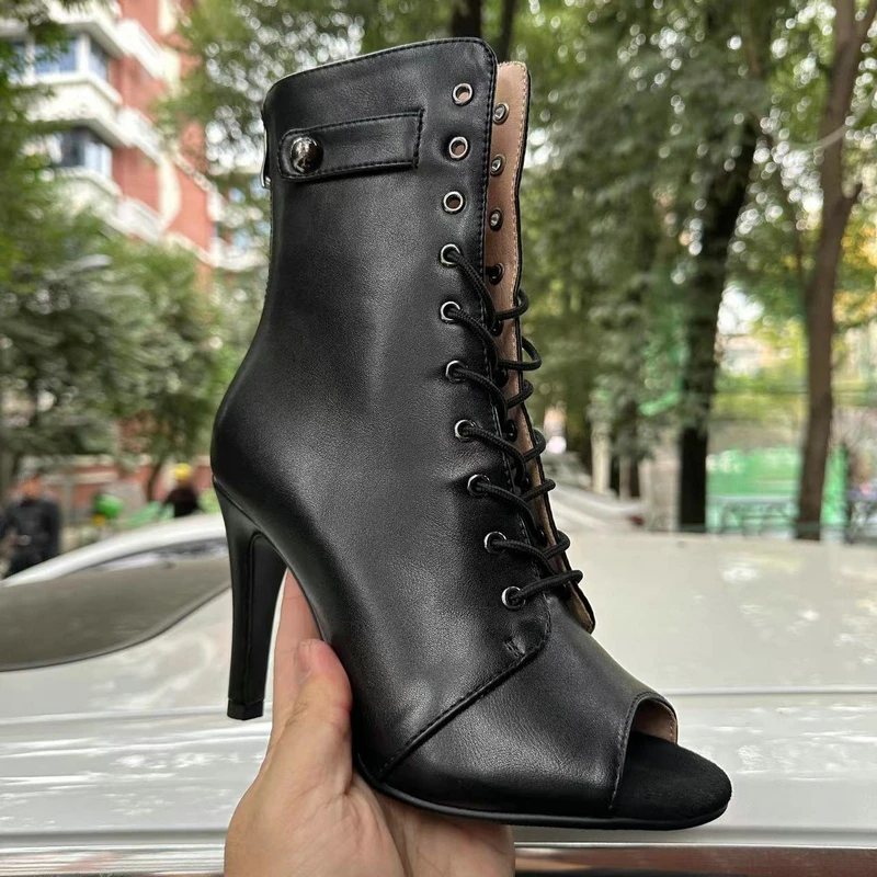 New Women's Ballroom Jazz Latin Shoes Party Lady Sexy Black Zipper Stilettos High Women for Dance Heels Boots Shoes Plus Size