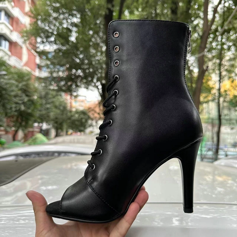New Women's Ballroom Jazz Latin Shoes Party Lady Sexy Black Zipper Stilettos High Women for Dance Heels Boots Shoes Plus Size
