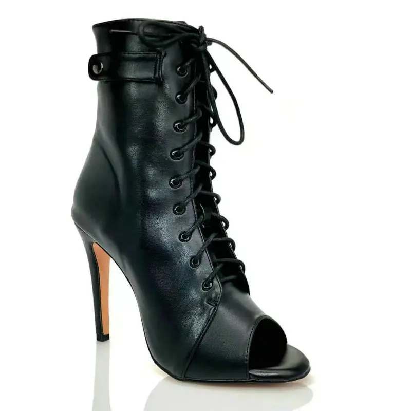 New Women's Ballroom Jazz Latin Shoes Party Lady Sexy Black Zipper Stilettos High Women for Dance Heels Boots Shoes Plus Size