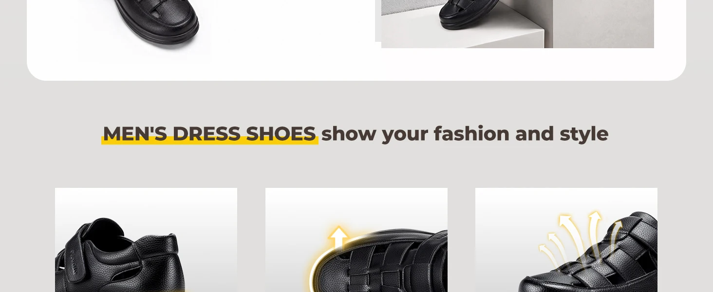 FitVille Men's Closed-Toe Sandals Wide Toe Leather Diabetic Shoes for Men Orthopedic Dress Sandal Velcro Straps Shock-Absorbing